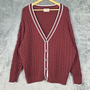 Old Navy Cardigan 2X Cable Knit Chunky Sweater Classic Academia Preppy Varsity